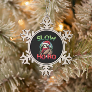 Christmas Sloth  Slow Ho Ho Festive Holiday Design Snowflake Pewter Christmas Ornament