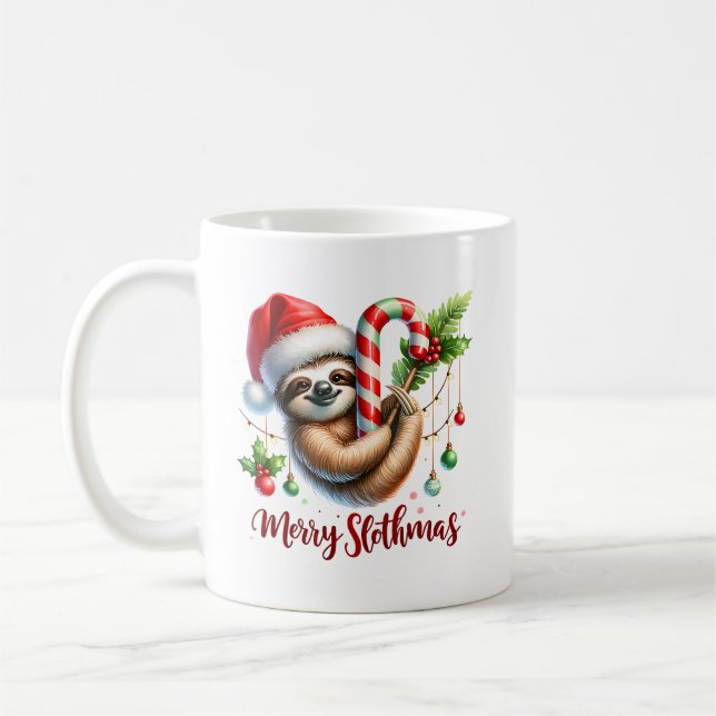 Christmas Sloth Sweatshirt, Holiday Slothmas Coffee Mug (Left)