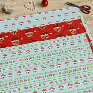Christmas Sloth Trio Merry Slothmas Cute Holiday Wrapping Paper Sheet