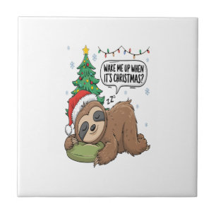 Christmas Sloth Wake Me Up Holiday Nap Ceramic Tile