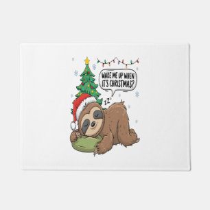 Christmas Sloth Wake Me Up Holiday Nap Doormat