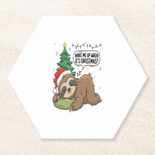Christmas Sloth Wake Me Up Holiday Nap Paper Coaster