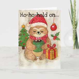 Christmas sloth with hot cocoa holiday card