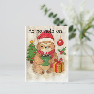 Christmas sloth with hot cocoa holiday postcard