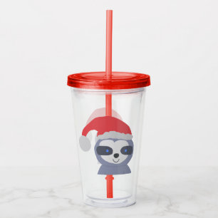 Christmas Sloth with Santa Hat Acrylic Tumbler