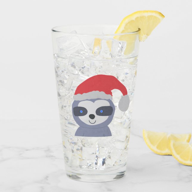 Christmas Sloth with Santa Hat Glass (Back Ice)