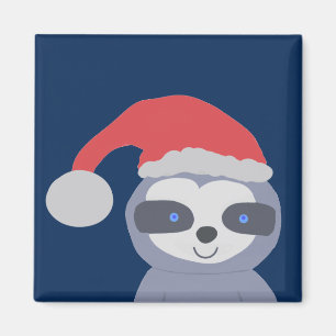 Christmas Sloth with Santa Hat Magnet