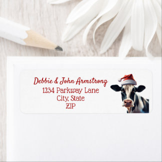 Christmas Small Business Holstein Santa Cow Dairy Return Address Label
