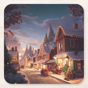 Christmas Small Town 5 Square Paper Coaster