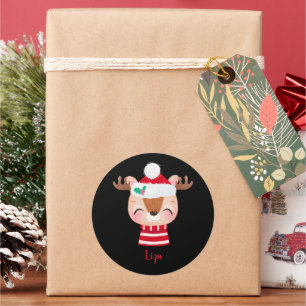Christmas Smiling Reindeer Face Classic Round Sticker