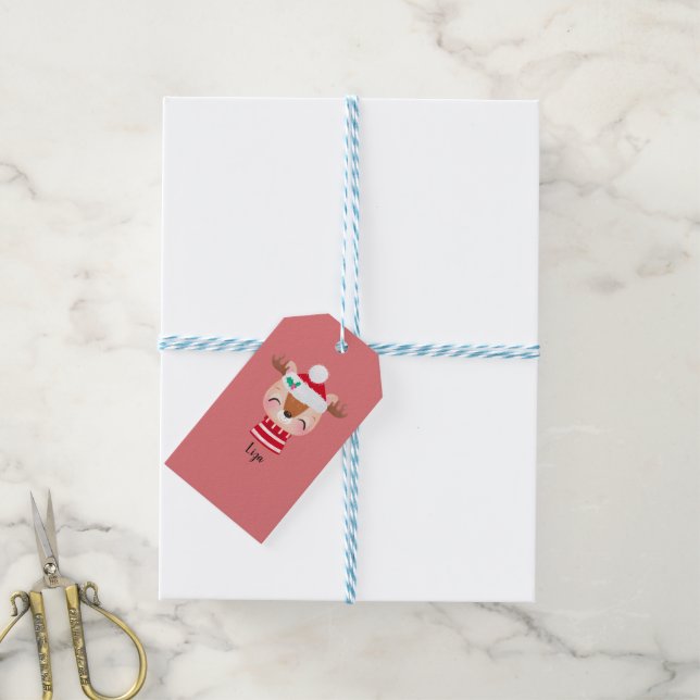 Christmas Smiling Reindeer Face Gift Tags (With Twine)