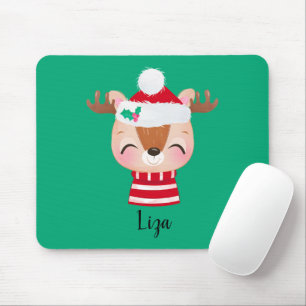Christmas Smiling Reindeer Face Mouse Pad