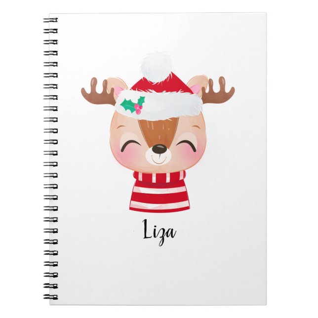 Christmas Smiling Reindeer Face Notebook (Front)