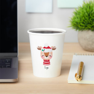 Christmas Smiling Reindeer Face Paper Cups