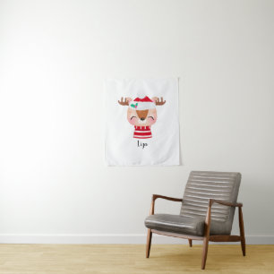 Christmas Smiling Reindeer Face Tapestry
