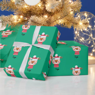 Christmas Smiling Reindeer Face Wrapping Paper