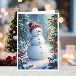 Christmas Smiling Snowman Personalize Signature Holiday Card