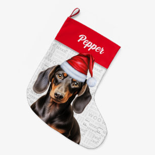 Christmas Smooth Dachshund Santa with Dog's Name Large Christmas Stocking