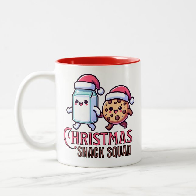 Christmas Snack Squad Kawaii Milk and Cookie Two-Tone Coffee Mug (Left)