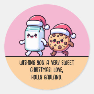 Christmas Snacks Milk and Cookie Cute Custom Text Classic Round Sticker