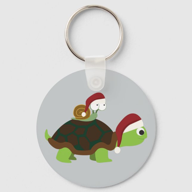 Christmas Snail on a turtle Key Ring (Front)