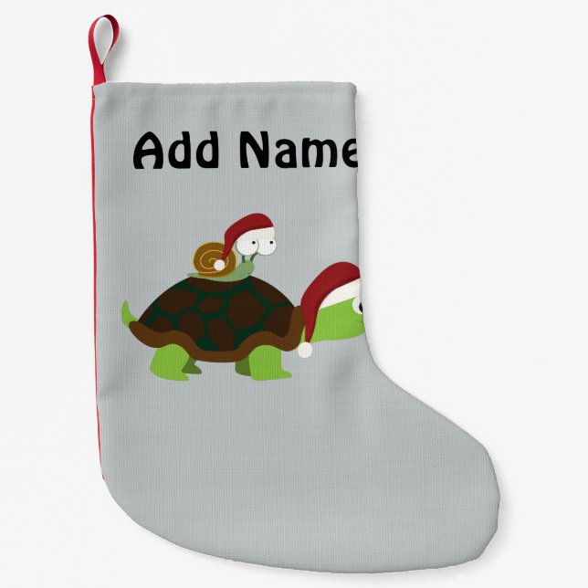 Christmas Snail on a turtle Small Christmas Stocking (Front)