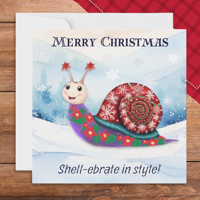 Christmas Snail Snow Festive Pun Funny Humourous Holiday Card (A funny Christmas card with picture of a jolly snail wearing a festive sweater in the snow)