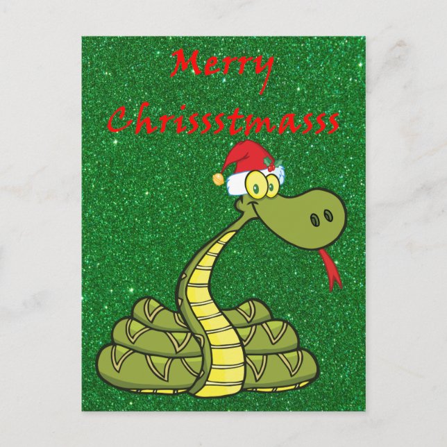 christmas snake in santa hat holiday postcard (Front)