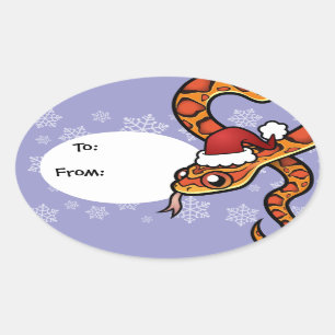 Christmas Snake Oval Sticker