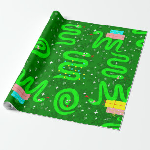 christmas snakes xmas lights snowflakes green  wrapping paper