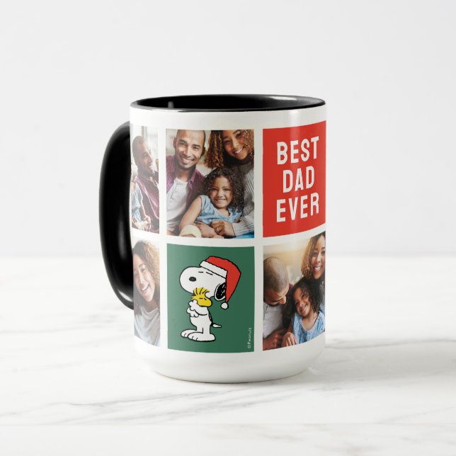 Christmas Snoopy & Woodstock | Best Dad - Collage Mug (Front Left)