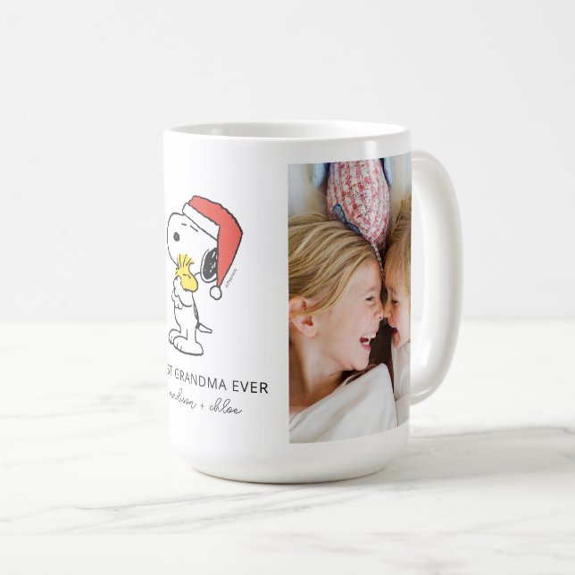 Christmas Snoopy & Woodstock | Best Grandma Photo Coffee Mug (Front Right)