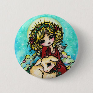Christmas Snow Angel Lamb Snow Fantasy Art 6 Cm Round Badge