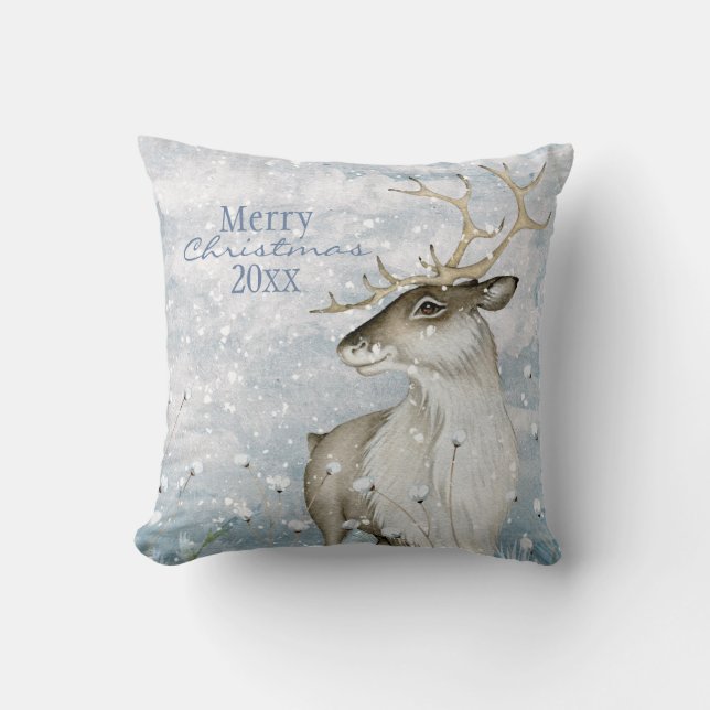 Christmas Snow Animal Deer Typography Personalise Cushion (Front)