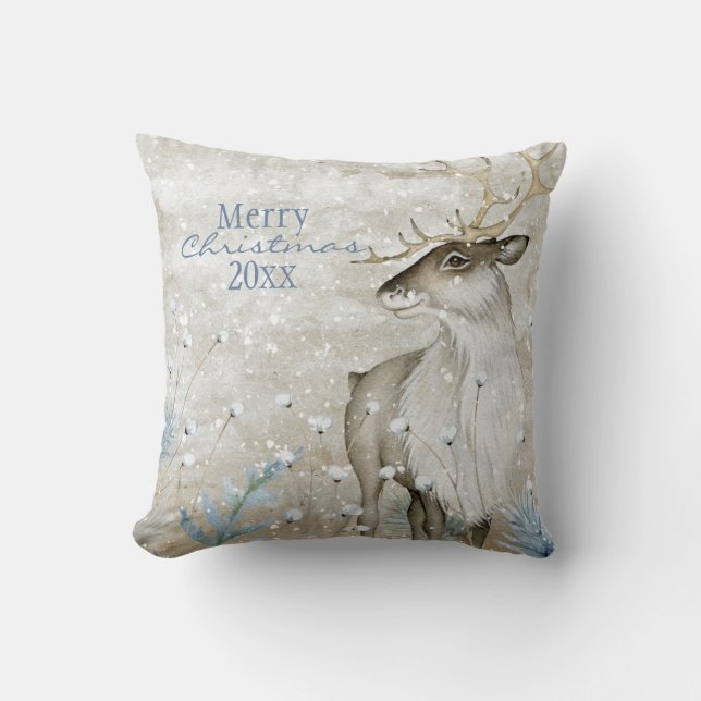 Christmas Snow Animal Deer Typography Personalise Cushion (Front)