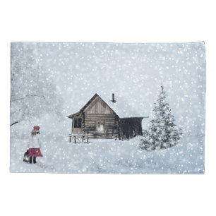 Christmas Snow at the Cabin Pillowcase