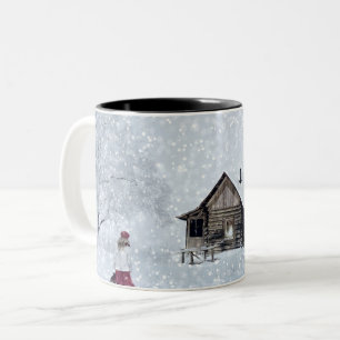 Christmas Snow at the Cabin Two-Tone Coffee Mug