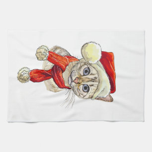 Christmas Snow Bengal Cat Apron Tea Towel