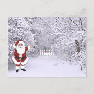 Christmas snow bowling holiday postcard