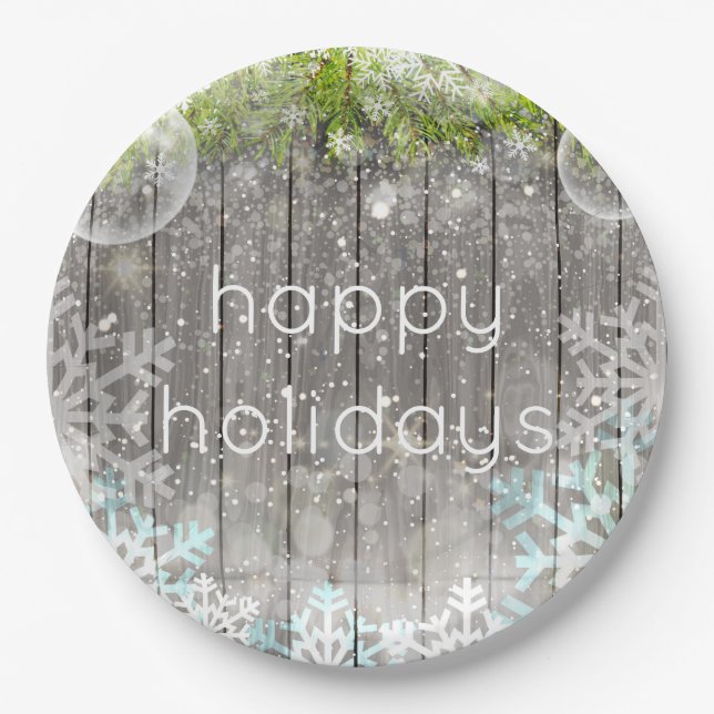 Christmas Snow Flake Crystal Paper Plate (Front)