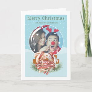 Christmas Snow Globe And Rabbit Couple Photo Card