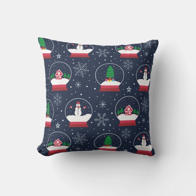 Christmas Snow Globe and Snowman Winter Pattern  Cushion (Front)