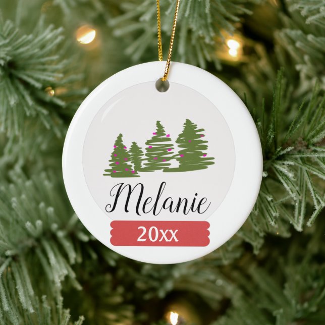 Christmas Snow Globe and Tree Doodle Ceramic Ornament (Tree)