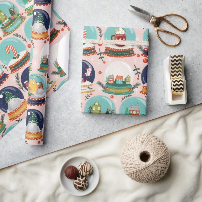 Christmas snow-globe//Gnome//Gingerbread House// Wrapping Paper (Crafts)