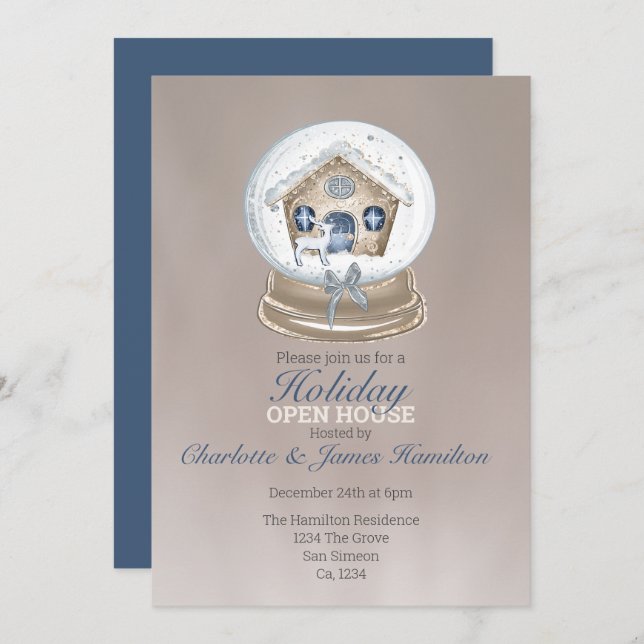 Christmas Snow Globe Holiday Open House Party Invitation (Front/Back)