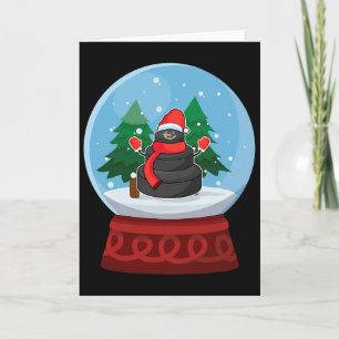 Christmas Snow Globe Ice Hockey Snowman Card
