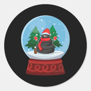Christmas Snow Globe Ice Hockey Snowman Classic Round Sticker