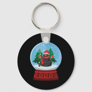 Christmas Snow Globe Ice Hockey Snowman Key Ring
