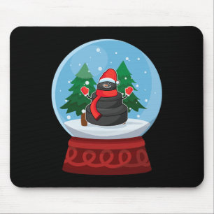 Christmas Snow Globe Ice Hockey Snowman Mouse Pad