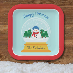 CHRISTMAS SNOW GLOBE PAPER PLATE